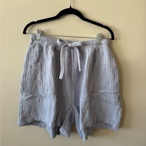 High Waist Women's Pale Blue Cotton Gauze Shorts